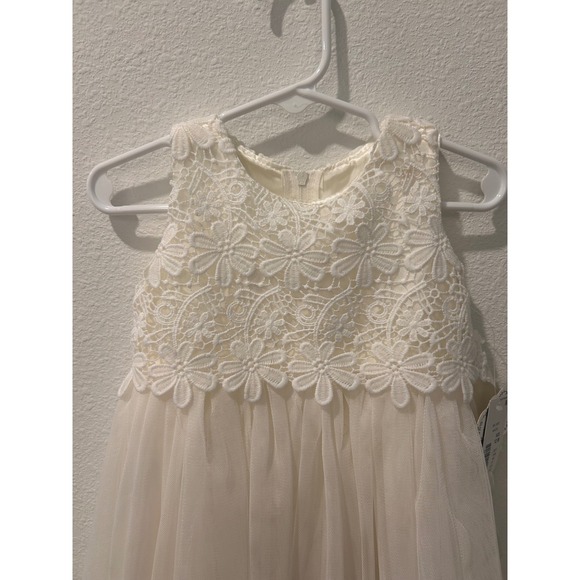 Popatu Baby Girls Ivory Floral Lace Tulle Special Occasion Dress 12M - Picture 2 of 5